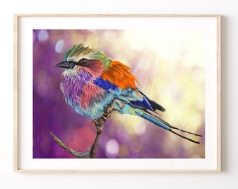 Bird Watercolor Wall Print Colorful Bird Wall Art Modern Wall Decor Bird Painting Farmhouse Housewarming Gift Entryway Wall Art Living Room