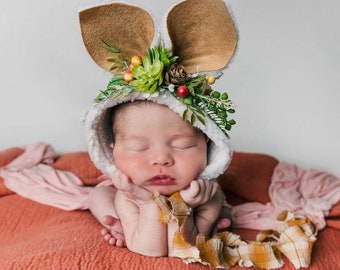 newborn bunny hat, baby bunny hat, floral baby bunny hat, newborn bunny bonnet, easter baby photo prop, easter bunny baby hat, newborn prop