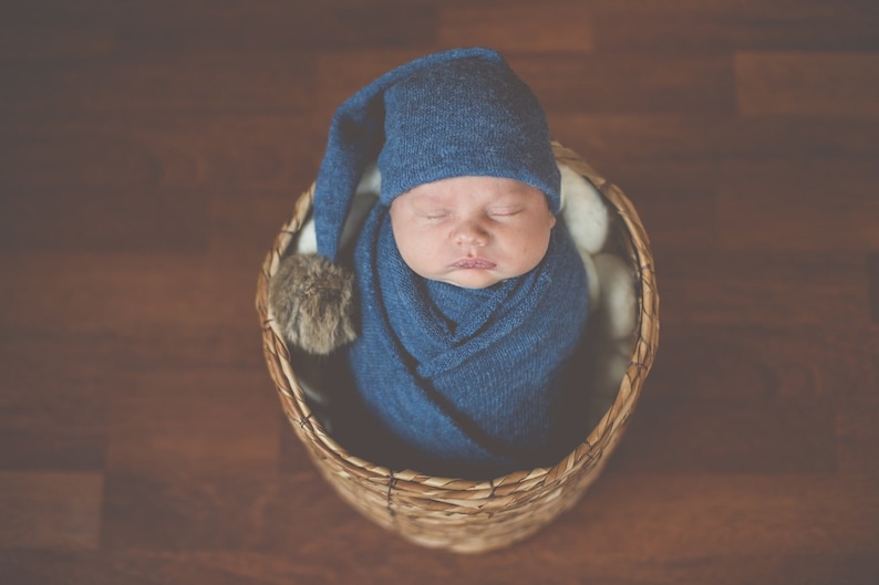 4 COLORS blue newborn hat and wrap sleepy hat and wrap set image 1