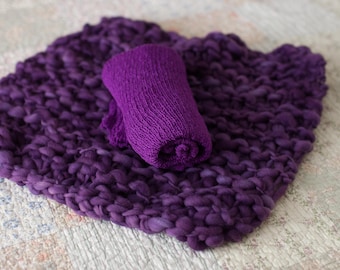 Purple Wool Layer, Newborn Bump Blanket, Purple Mini Blanket, Plum Basket Stuffer, Eggplant Layering Blanket, Thick and Thin Mini Blanket