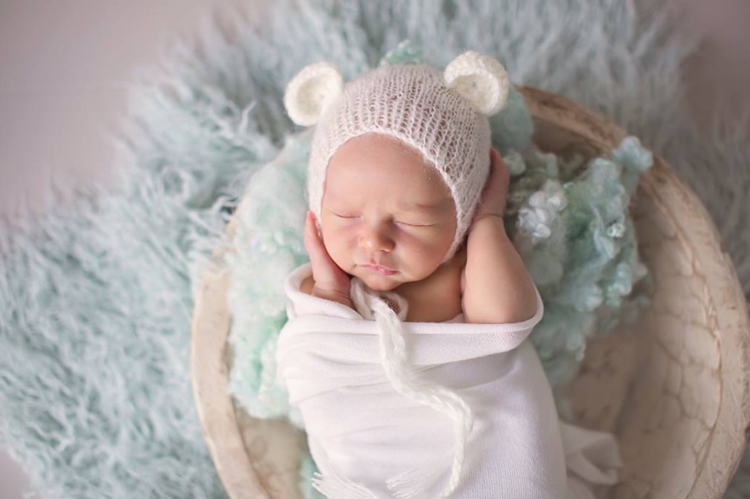New Born Cap Blended Stuff Bear In White Color main image 1