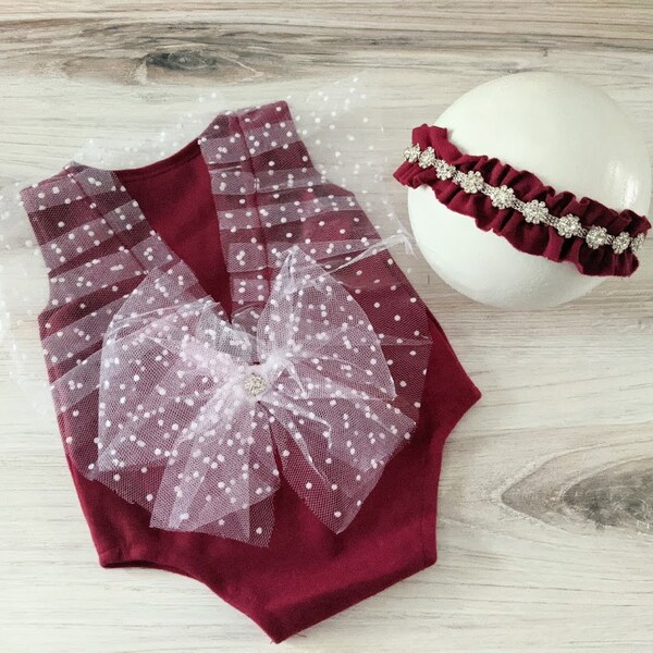 BURGUNDY or WHITE - newborn girl romper, newborn christmas romper, burgundy newborn romper, burgundy newborn girl outfit, newborn photo prop