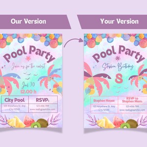 Watercolor Pool Party Invitation, Birthday Pool Party Digital &amp; Printable Invitation, Summer ...