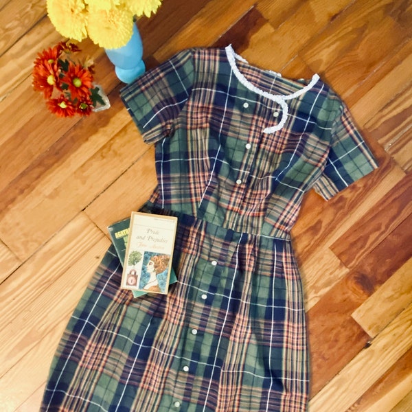 Vintage 1960s Plaid Day Dress