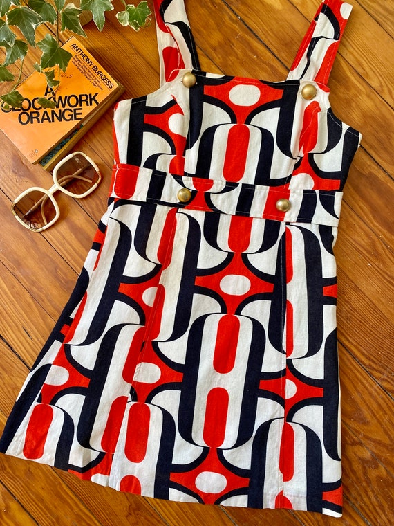 Vintage Mod Red, White and Blue Pinafore Dress Mo