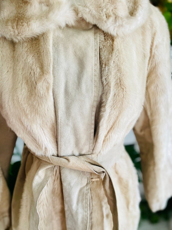 Vintage 1960's LILLI ANN Faux Fur Cream Coat w/ S… - image 8