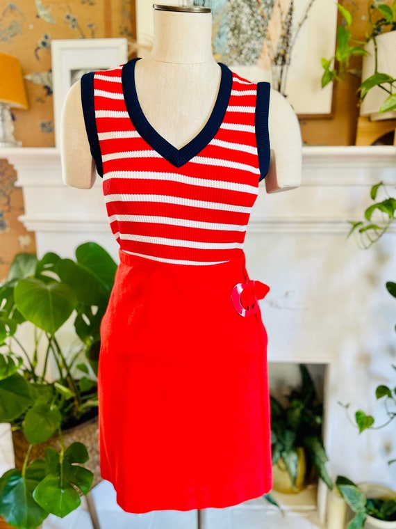 Vintage 1960s Red A line Mod Skirt w/ Plastic Appl
