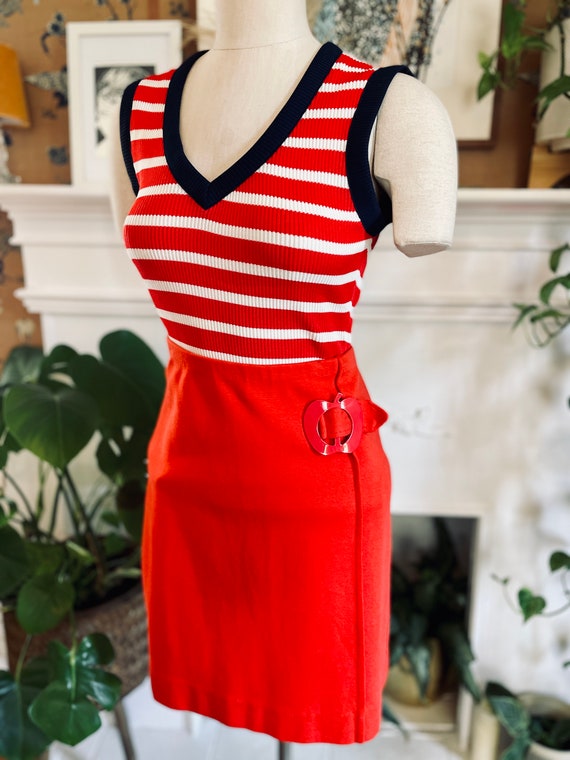 Vintage 1970s Nautical Stripped Red, Blue and Whi… - image 3