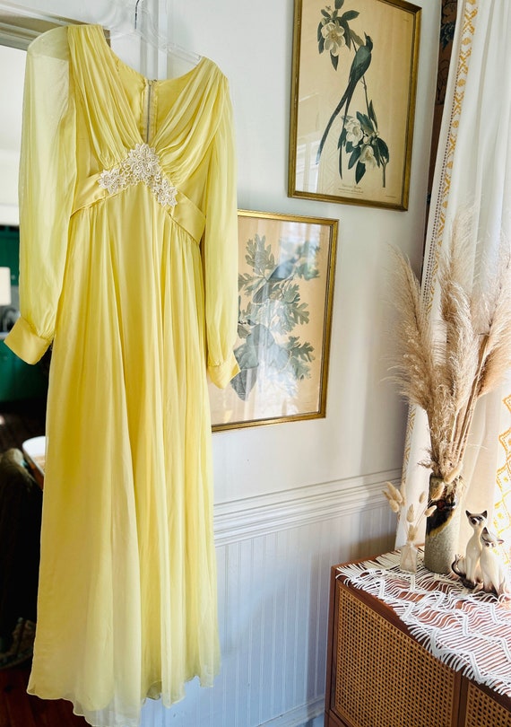 Vintage 1960s Beautiful Yellow Sheer Linned Maxi D