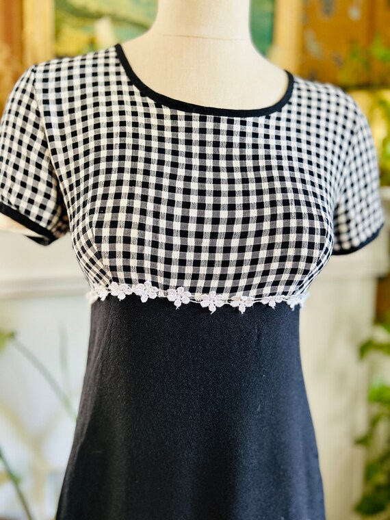 Vintage 1990s Black and White Gingham Mini Dress … - image 4