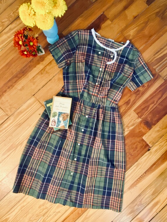 Vintage 1960s Plaid Day Dress