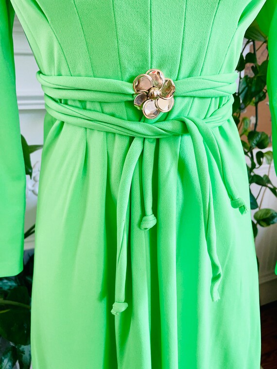 Vintage 1960's Lime Green Mod Maxi Dress w/ Gold … - image 4