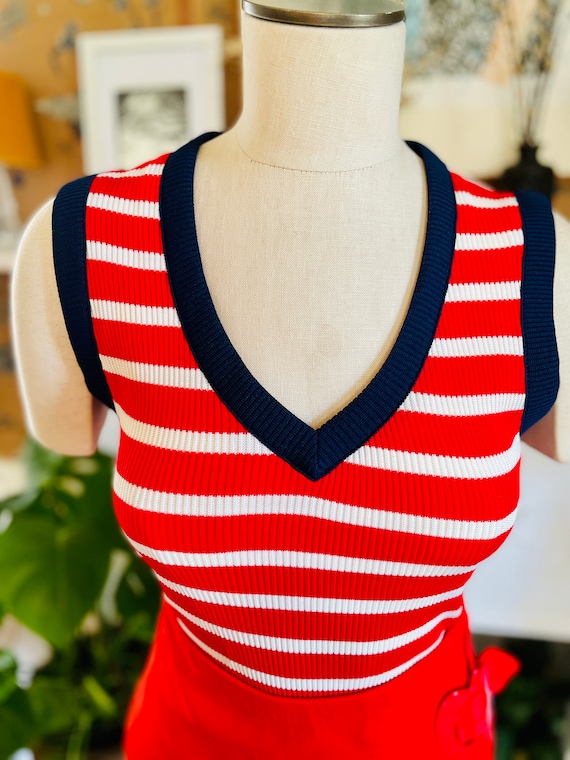 Vintage 1970s Nautical Stripped Red, Blue and Whi… - image 4