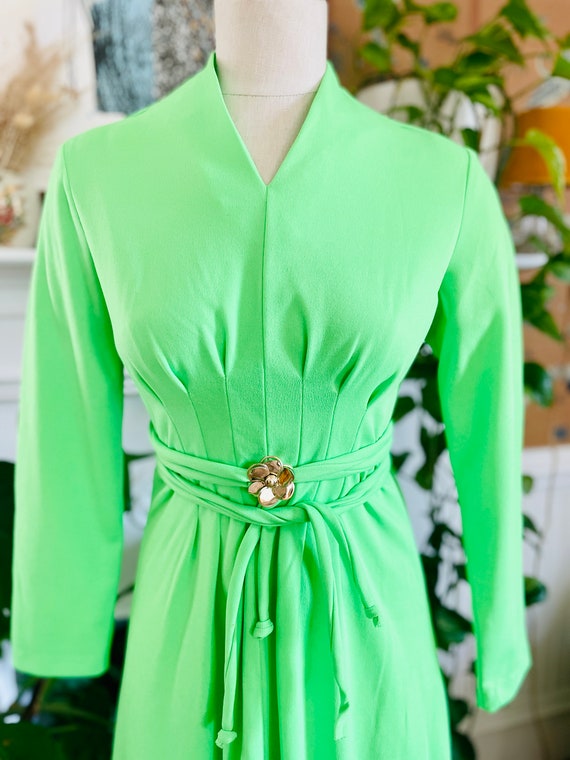 Vintage 1960's Lime Green Mod Maxi Dress w/ Gold … - image 3