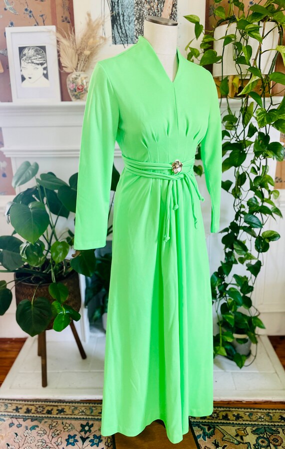 Vintage 1960's Lime Green Mod Maxi Dress w/ Gold … - image 5