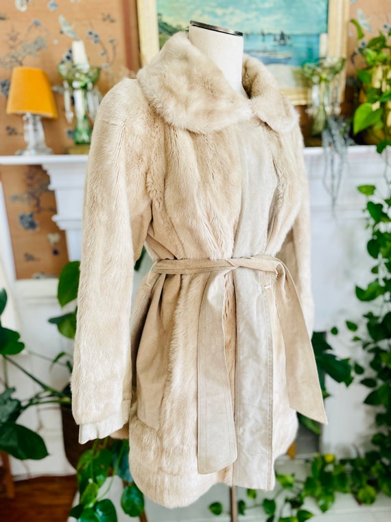 Vintage 1960's LILLI ANN Faux Fur Cream Coat w/ S… - image 4