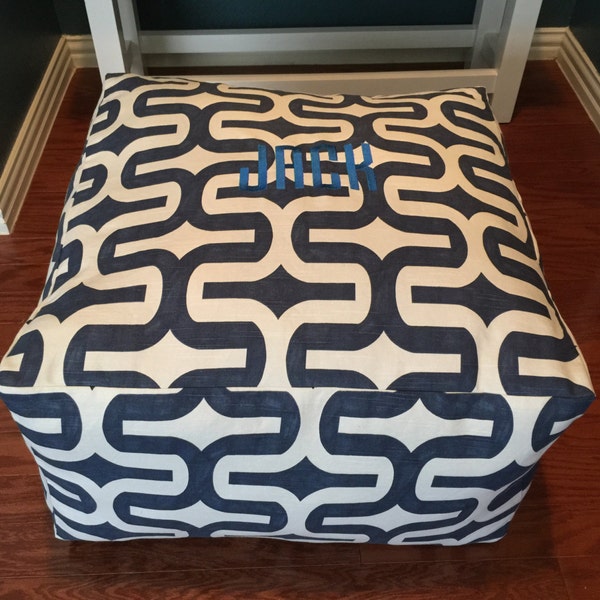 Embrace Navy Slub, Personalized Floor Pillow Cover, floor pouf, bean bag chair, dog pillow