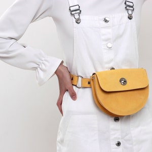 Leather fanny pack, Yellow leather belt bag for women, womens waist bag image 1
