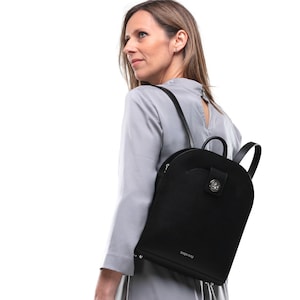 Black Leather Backpack for Woman, Minimal Backpack Purse
