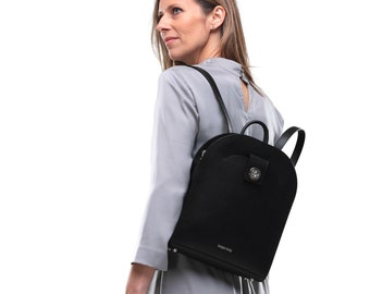 Black Leather Backpack for Woman, Minimal Backpack Purse