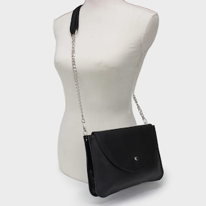 Petit sac à bandoulière en cuir noir, petite fermeture à glissière, cadeau en cuir pour elle