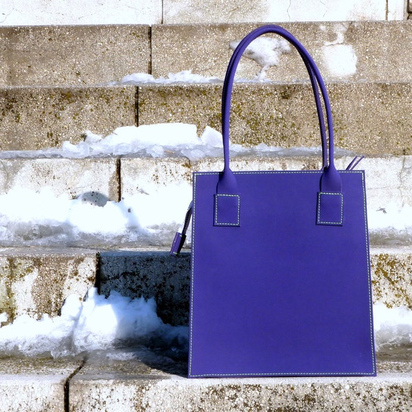 Radiant orchide leather tote bag, purple leather shoulder bag, leather handbag, neon, Panton colour trend 2014