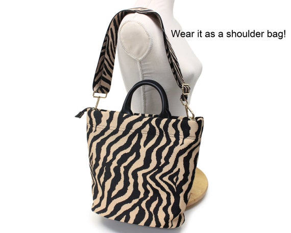 Zebra Print Tote Bag, Bucket Bag With Crossbody Strap
