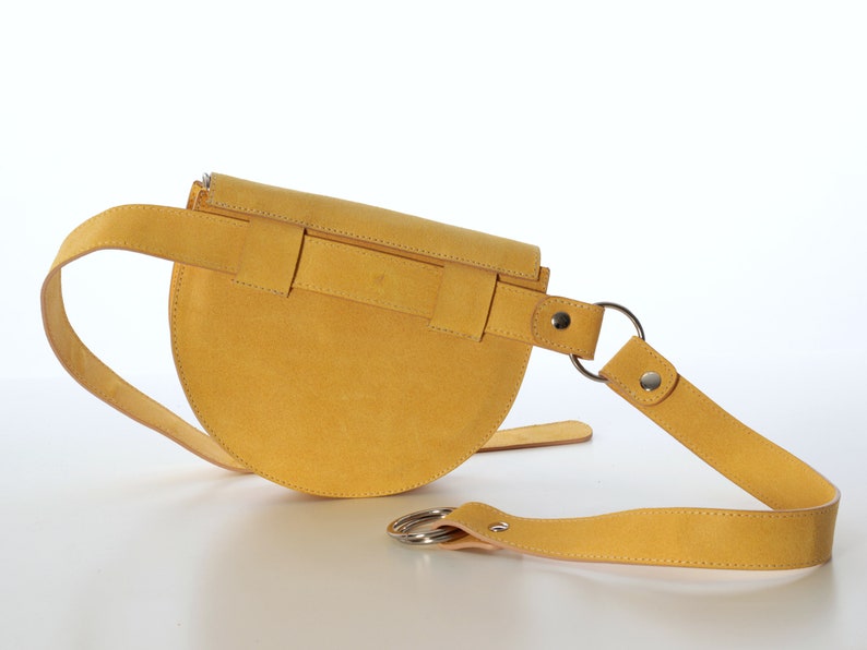 Leather fanny pack, Yellow leather belt bag for women, womens waist bag image 3