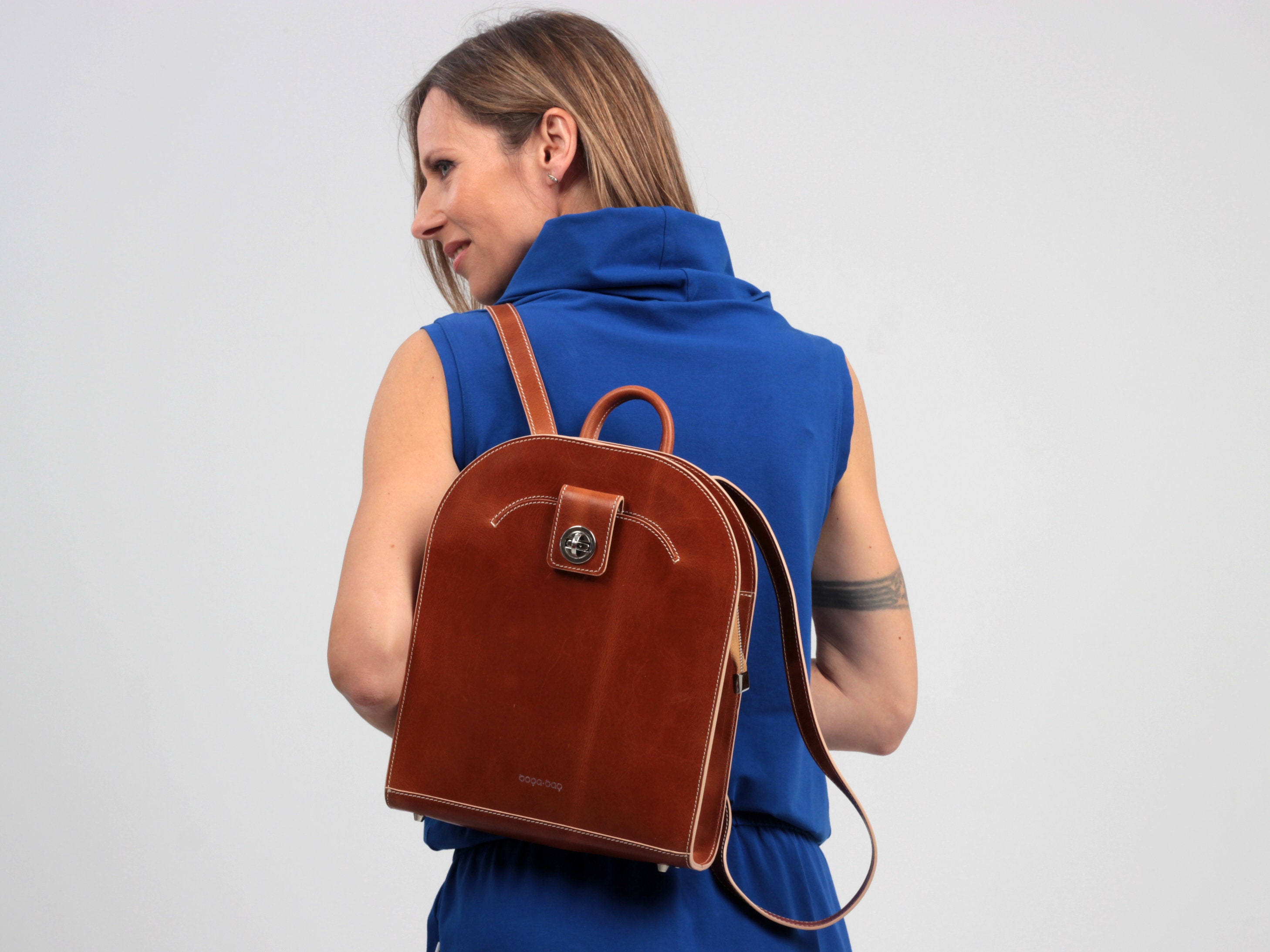 cognac backpack purse
