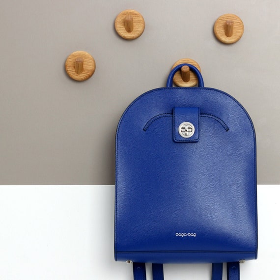 blue leather backpack purse