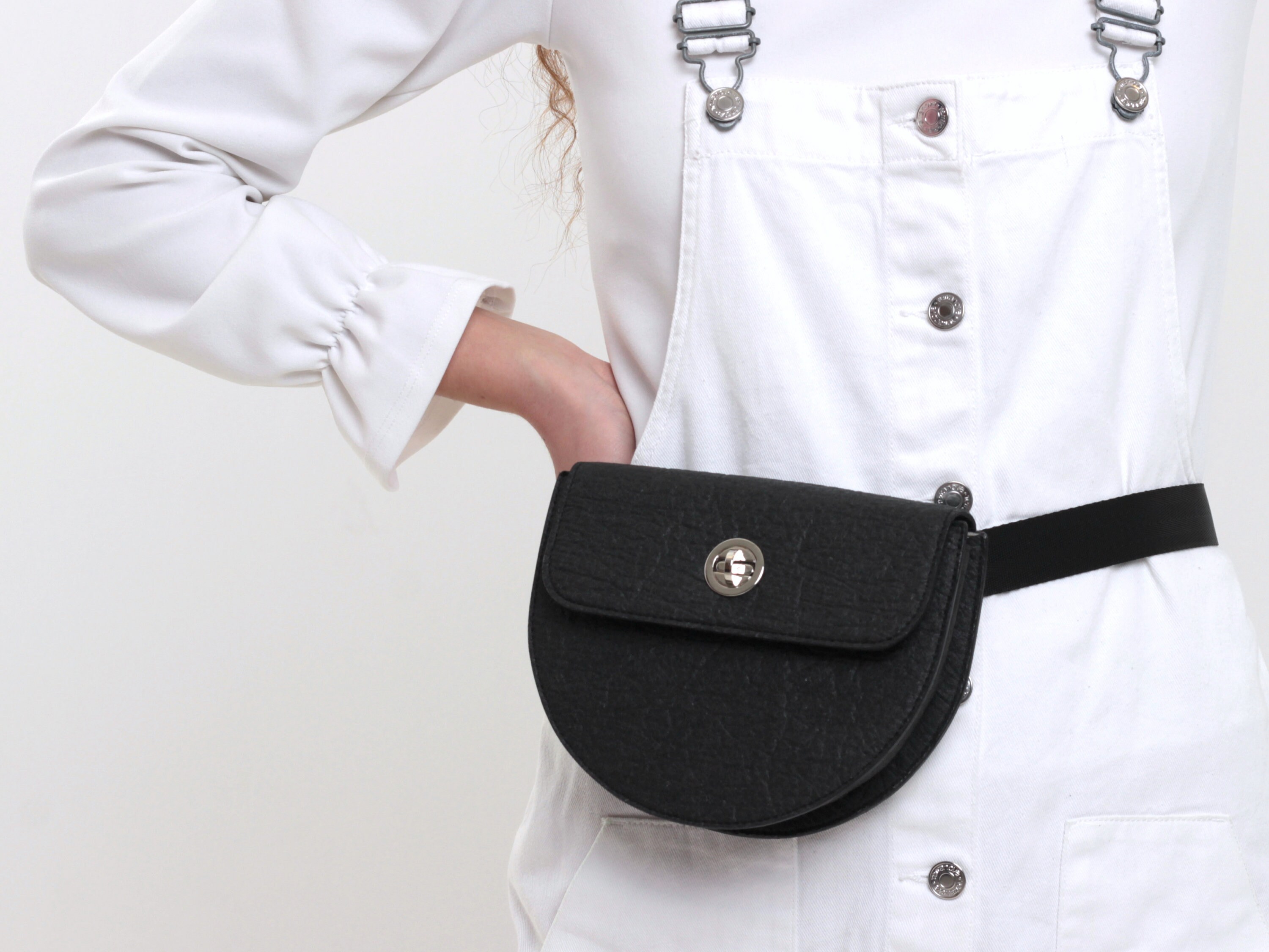 Black vegan belt bag Pinatex for women Fanny pack Vegan Etsy