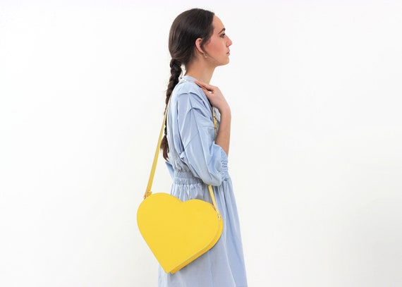 Yellow Leather Crossbody Bag, Summer Purse, Heart Shape Bag - Etsy