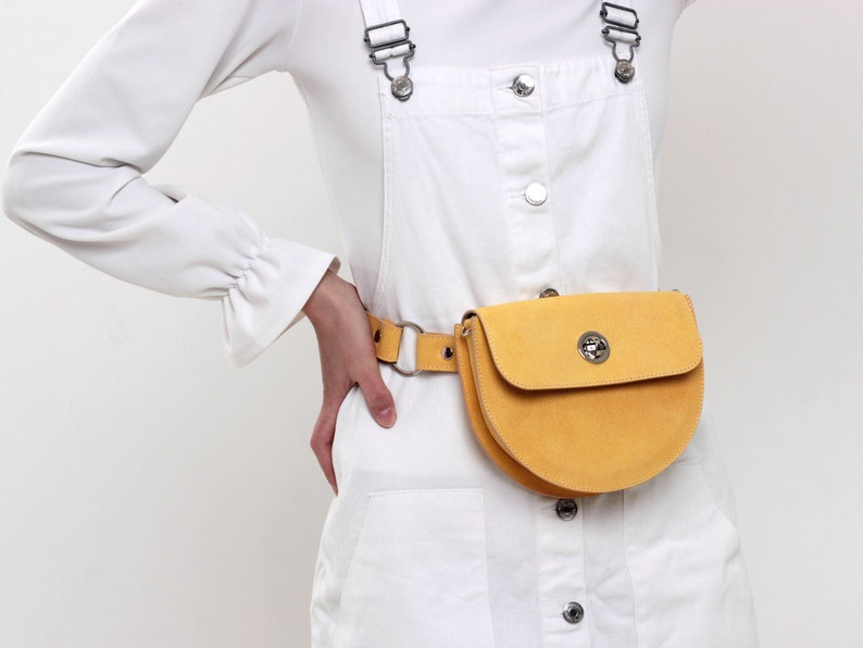 Leather fanny pack, Yellow leather belt bag for women, womens waist bag image 1