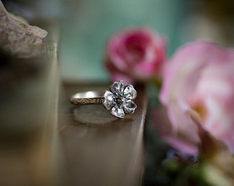 Wild Strawberry blossom ring ~ For Goodness & Luck