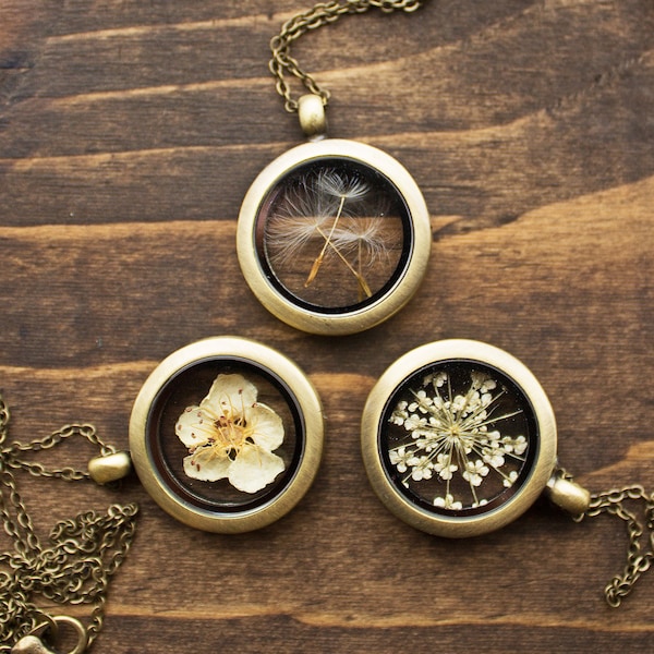 Real flower lockets ,  floating locket necklace , living locket , mini terrarium jewellery , make a wish , dandelion wish #B13 #B14