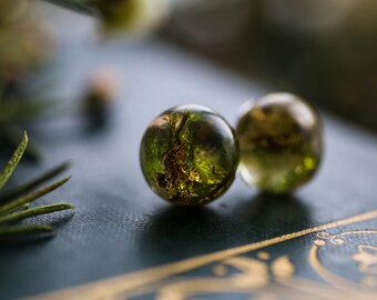 Forest moss and gold leaf earrings