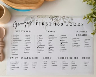 Personalised 100 First Foods Weaning Chart, Baby Food Tracker | Printable Baby First Food Tracker Checklist Chart