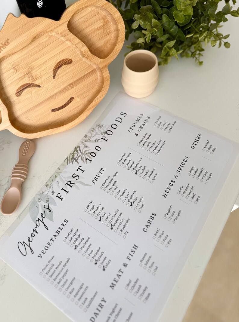 Personalised 100 First Foods Weaning Chart, Baby Food Tracker, Printable First Food Tracker, Baby Food Checklist, Baby First Foods Chart, 100 First Foods Chart