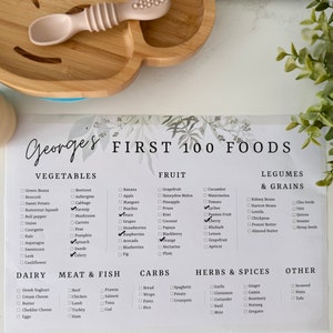 Personalised 100 First Foods Weaning Chart, Baby Food Tracker, Printable First Food Tracker, Baby Food Checklist, Baby First Foods Chart, 100 First Foods Chart
