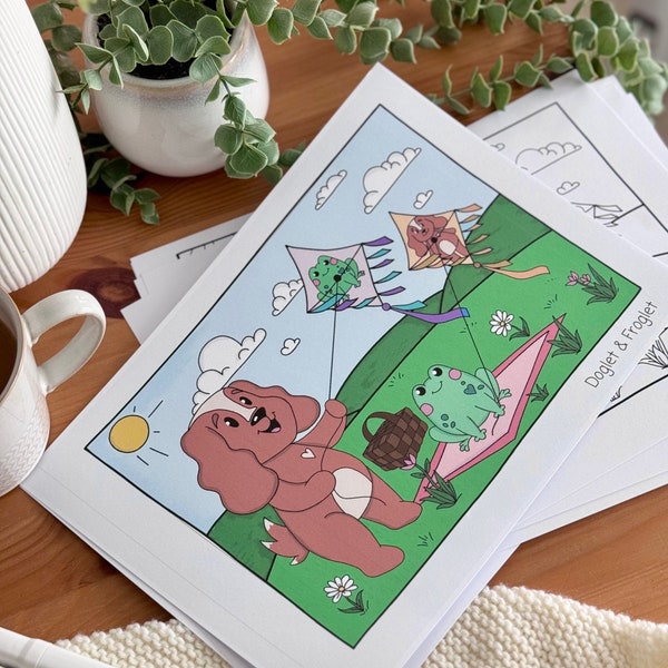 Doglet & Froglet Colouring Book Spring '24 | Cute Printable Coloring Pages for Adults | Cozy Coloring Pages, Easy Coloring Pages