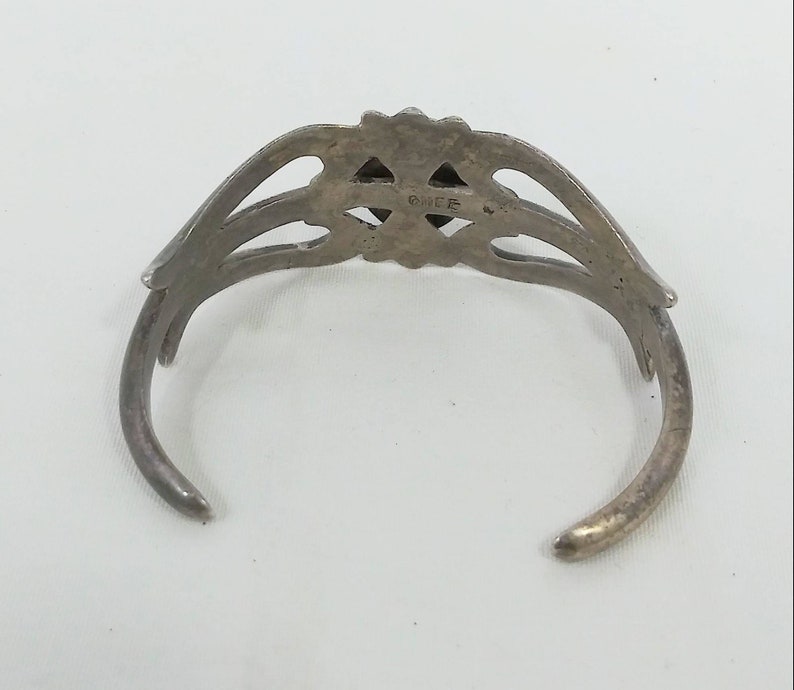 Signed Chee Native American Sand Cast Sterling 925 Bracelet Cuff