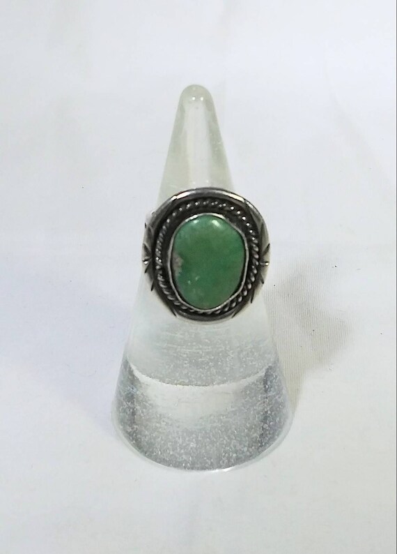 southwestern stamped 925 Native American sterling 925 silver handmade ring with carico turquoise Size 8