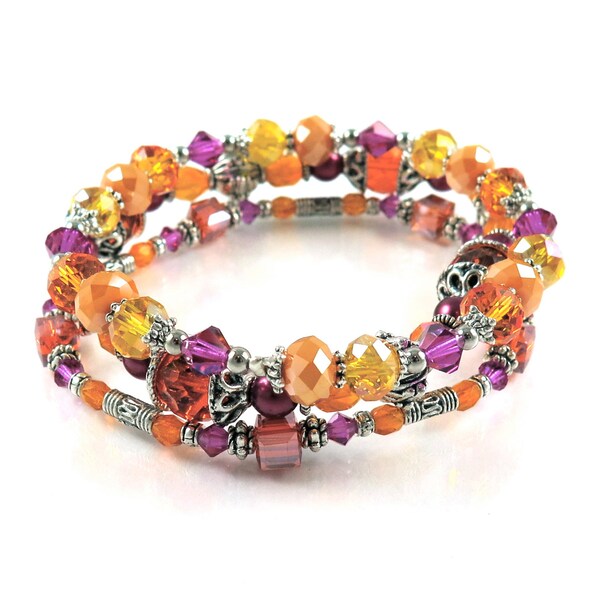 VENTE - Bracelets extensibles empilables Orange vif et Magenta - ensemble de trois Bracelets extensibles