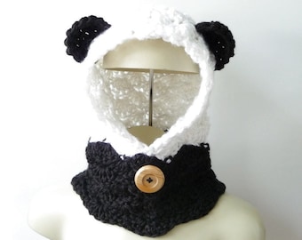 Crochet Pattern Crochet Panda Bear Hooded Cowl Pattern Hooded Scarf Pattern Crochet Hood Cute Crochet Cowl Pattern Girls Womens Crochet PDF