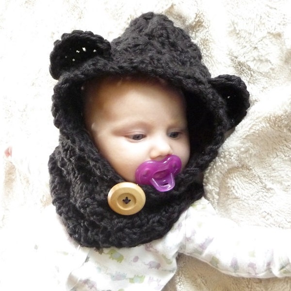 Crochet Pattern Bear Cowl 3-6 Months 6-12 Months 12-18 Months Toddler Child Adult Sizes Hooded Cowl Pattern Girls Womens Crochet Hood Scarf