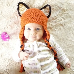 Crochet Pattern Fox Crochet Hat Pattern PDF for all Sizes Earflap Crochet Hat Orange Fox Hat Forest Animal Hat Pattern Halloween Costume