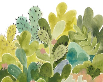 Cacti- Watercolor- Painting- Original- Illustration- Cactus- Plants- Garden- Art- Gouache