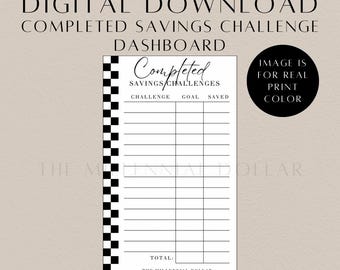 Completed Savings Challenge Dashboard | Black Digital Download | Track Your Completed Savings Challenges