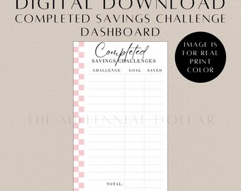 Completed Savings Challenge Dashboard | Pink Digital Download | Track Your Completed Savings Challenges