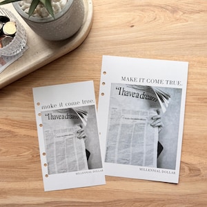 J'ai un rêve Tableaux de bord | Papier cartonné lin de luxe | Format A6 + A5 | Pour les classeurs pour espèces | Agendas | Décor pour reliure à billets